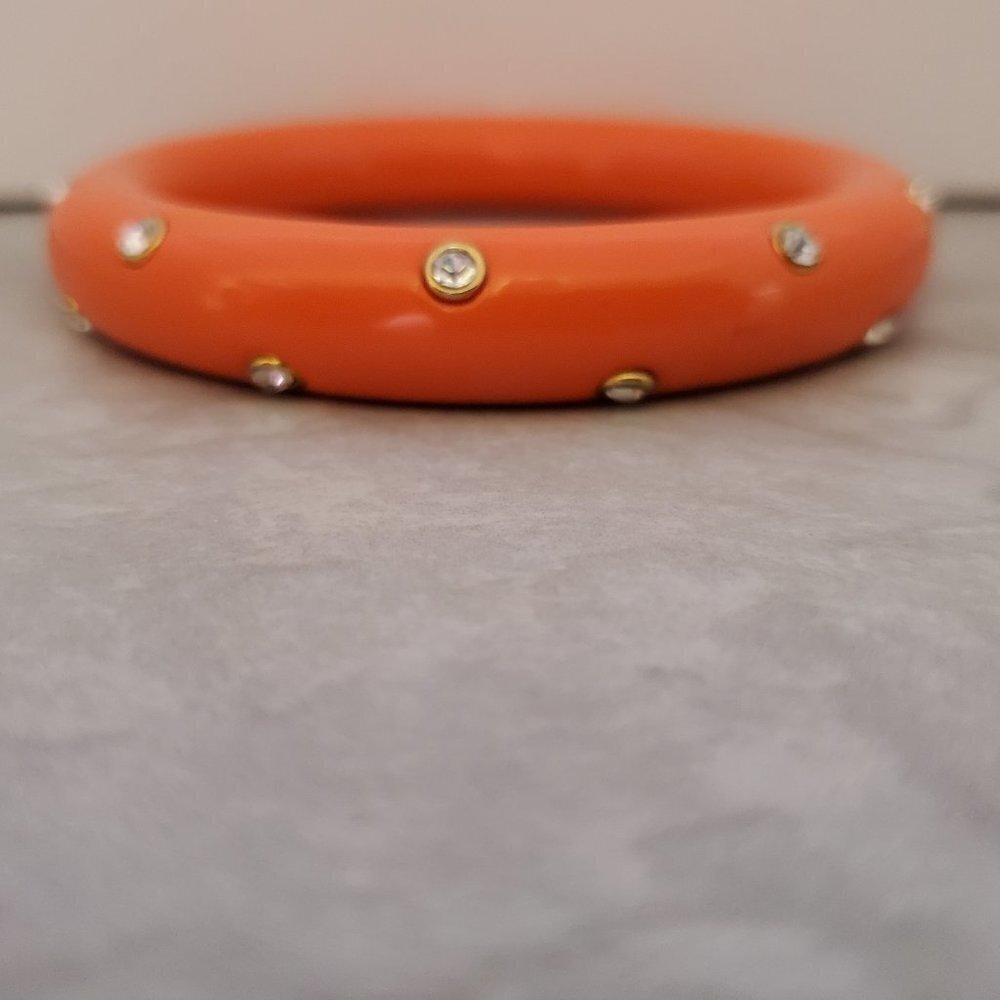 🧡 Vintage Y2K 2000's 00's Bright Orange Rhinestone Crystal Pave Bangle Bracelet - Picture 4 of 7